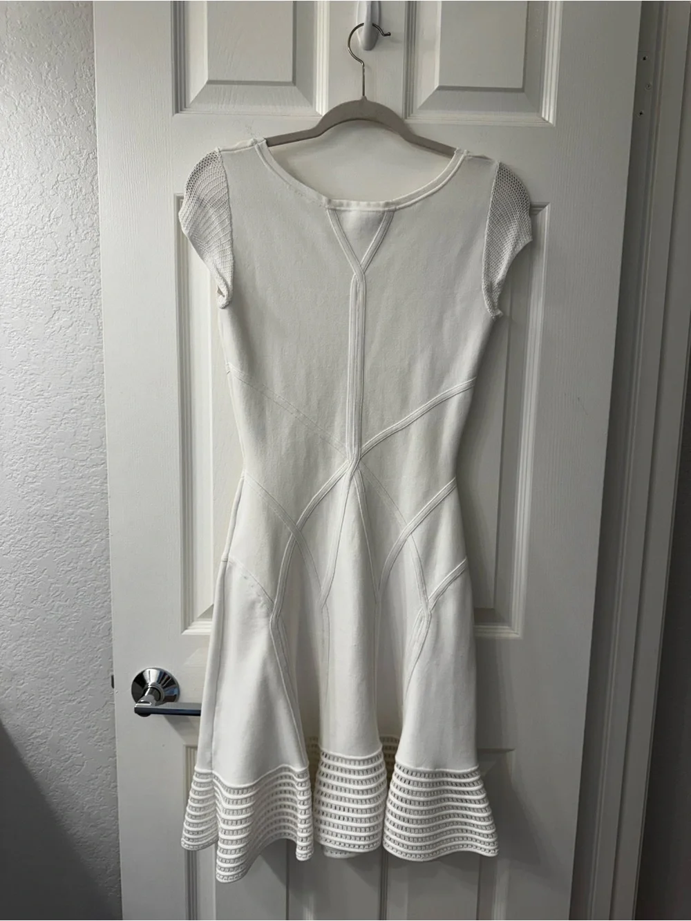 DVF White Knit Fit & Flare Dress Cap Sleeve Mini Dress Sz S